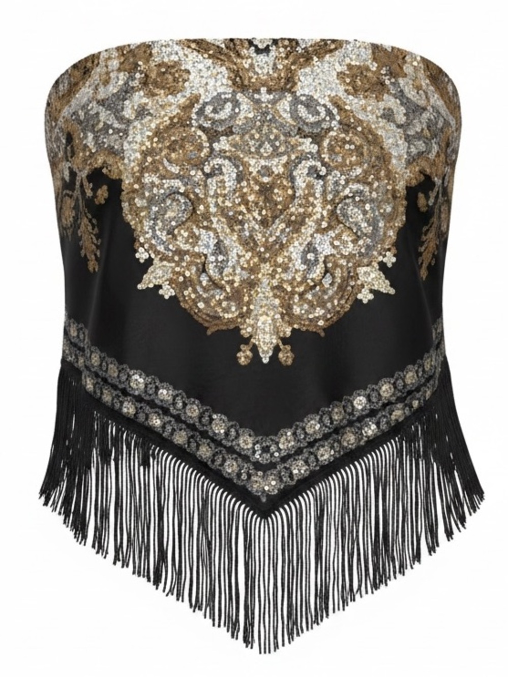 NWT Buckle Black Multi Satin Fringe Handkerchief Tube Top Western Cowgirl size S - Picture 2 of 9